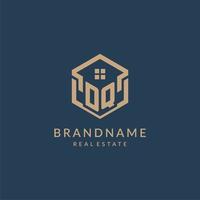 Initial letter DQ hexagonal house roof shape icon logo design vector