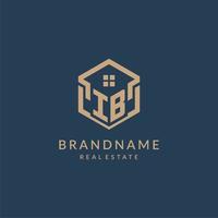 Initial letter IB hexagonal house roof shape icon logo design vector