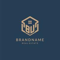 Initial letter BU hexagonal house roof shape icon logo design vector