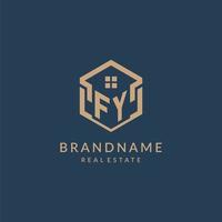 Initial letter FY hexagonal house roof shape icon logo design vector