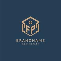 Initial letter FP hexagonal house roof shape icon logo design vector
