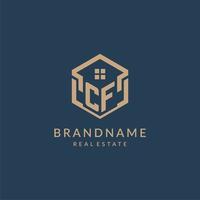 Initial letter CF hexagonal house roof shape icon logo design vector