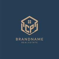 Initial letter CP hexagonal house roof shape icon logo design vector