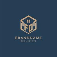Initial letter FD hexagonal house roof shape icon logo design vector