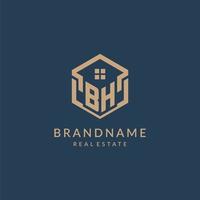 Initial letter BH hexagonal house roof shape icon logo design vector