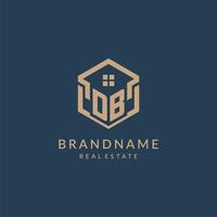 Initial letter DB hexagonal house roof shape icon logo design vector