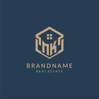 Initial letter MK hexagonal house roof shape icon logo design vector