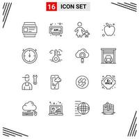 Outline Pack of 16 Universal Symbols of temperature stopwatch family healthy apple Editable Vector Design Elements