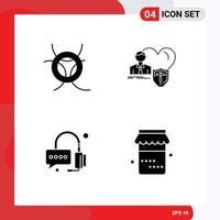 Modern Set of 4 Solid Glyphs and symbols such as danger operator insurance protect jam Editable Vector Design Elements