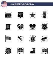 conjunto de 16 iconos del día de los ee.uu. símbolos americanos signos del día de la independencia para el texto militar hombres medalla premio editable día de los ee.uu. elementos de diseño vectorial vector