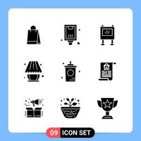 9 Solid Black Icon Pack Glyph Symbols for Mobile Apps isolated on white background 9 Icons Set Creative Black Icon vector background