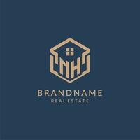 Initial letter NH hexagonal house roof shape icon logo design vector