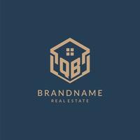 Initial letter QB hexagonal house roof shape icon logo design vector