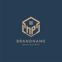 Initial letter MP hexagonal house roof shape icon logo design vector