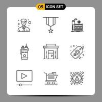 9 Black Icon Pack Outline Symbols Signs for Responsive designs on white background 9 Icons Set Creative Black Icon vector background