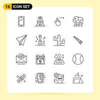 16 Universal Outlines Set for Web and Mobile Applications online backup cloud computing transmission tower cloud backup slide Editable Vector Design Elements