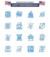 Happy Independence Day 4th July Set of 16 Blues American Pictograph of usa police badge flag usa festival american Editable USA Day Vector Design Elements