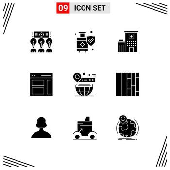 9 User Interface Solid Glyph Pack of modern Signs and Symbols of user right suitcase interface medical Editable Vector Design Elements