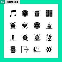 Pack of 16 Solid Style Icon Set Glyph Symbols for print Creative Signs Isolated on White Background 16 Icon Set Creative Black Icon vector background