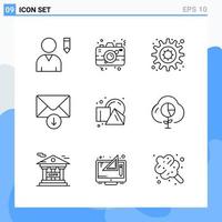 Modern 9 Line style icons Outline Symbols for general use Creative Line Icon Sign Isolated on White Background 9 Icons Pack Creative Black Icon vector background