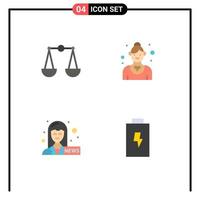 Set of 4 Commercial Flat Icons pack for balance journalist catering service battery Editable Vector Design Elements
