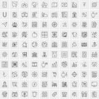 100 Universal Black Line Icons on White Background vector