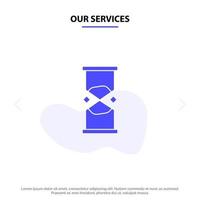 Our Services Hourglass Time Timer Watch Sand Solid Glyph Icon Web card Template vector