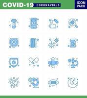 Covid19 icon set for infographic 16 Blue pack such as protection scan cleaning virus bacteria viral coronavirus 2019nov disease Vector Design Elements