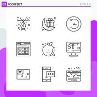 Set of 9 icons in Line style Creative Outline Symbols for Website Design and Mobile Apps Simple Line Icon Sign Isolated on White Background 9 Icons vector