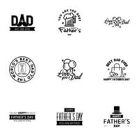 9 conjunto negro de vector feliz día del padre tipografía iconos vintage letras para tarjetas de felicitación pancartas diseño de camiseta elementos de diseño vectorial editables del día del padre