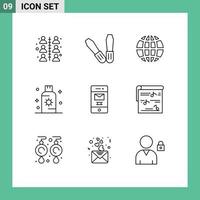 Modern Set of 9 Outlines Pictograph of message deleted globe sunblock summer Editable Vector Design Elements