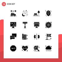 Modern Set of 16 Solid Glyphs Pictograph of ufo science fireworks galaxy hotel Editable Vector Design Elements