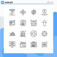 16 User Interface Outline Pack of modern Signs and Symbols of place help globe world global Editable Vector Design Elements