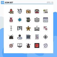 paquete de color plano de línea rellena de 25 símbolos universales de desarrollo de programación de carpetas nocturnas románticas elementos de diseño vectorial editables vector