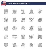 Happy Independence Day 4th July Set of 25 Lines American Pictograph of cold gravestone landmarks grave usa Editable USA Day Vector Design Elements