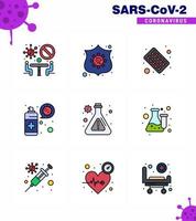 CORONAVIRUS 9 Filled Line Flat Color Icon set on the theme of Corona epidemic contains icons such as lab protection capsule virus cleaning viral coronavirus 2019nov disease Vector Design Elements