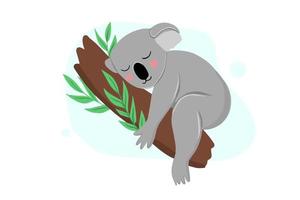 koala mom and her baby on eucalyptus. vector illustration