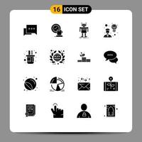 Set of 16 Modern UI Icons Symbols Signs for holder idea robot employee technology Editable Vector Design Elements