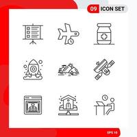 Creative Set of 9 Universal Outline Icons isolated on White Background Creative Black Icon vector background