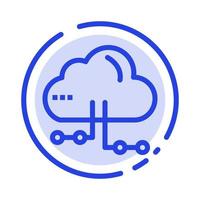 nube compartir red informática azul línea punteada icono de línea vector