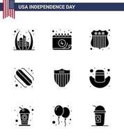 feliz día de la independencia 9 paquete de iconos de glifos sólidos para web y seguridad de impresión estados del día americano elementos de diseño vectorial del día de estados unidos editables americanos vector