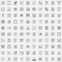 100 Universal Black Line Icons on White Background vector