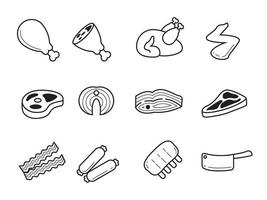 Set of meat icons with linear style and black color isolated on white background vector