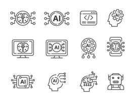 Set of artificial intelligence icons with linear style and black color isolated on white backgroundSet of artificial intelligence icons with linear style and black color isolated on white background vector