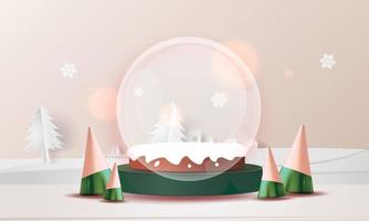 Happy New Year.  Abstract minimal design, geometric shopping,gift box,Realistic stage, podium.Winter holiday red background.website header or banner show vector