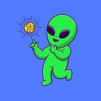 Cute Alien Get Ideas Cartoon Vector Icons Illustration. Flat Cartoon Concept. Suitable for any creative project.