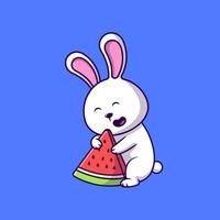 Cute Rabbit Holding Watermelon Cartoon Vector Icons Illustration. Flat Cartoon Concept. Suitable for any creative project.