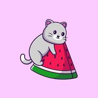 Cute Cat On Watermelon Cartoon Vector Icons Illustration. Flat Cartoon Concept. Suitable for any creative project.