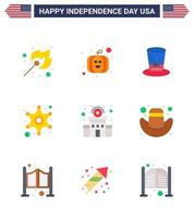 Stock Vector Icon Pack of American Day 9 Line Signs and Symbols for station building hat police sign police Editable USA Day Vector Design Elements