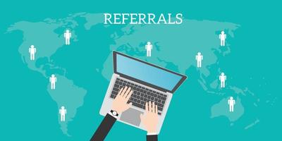 referrals business location with laptop world map people location vector